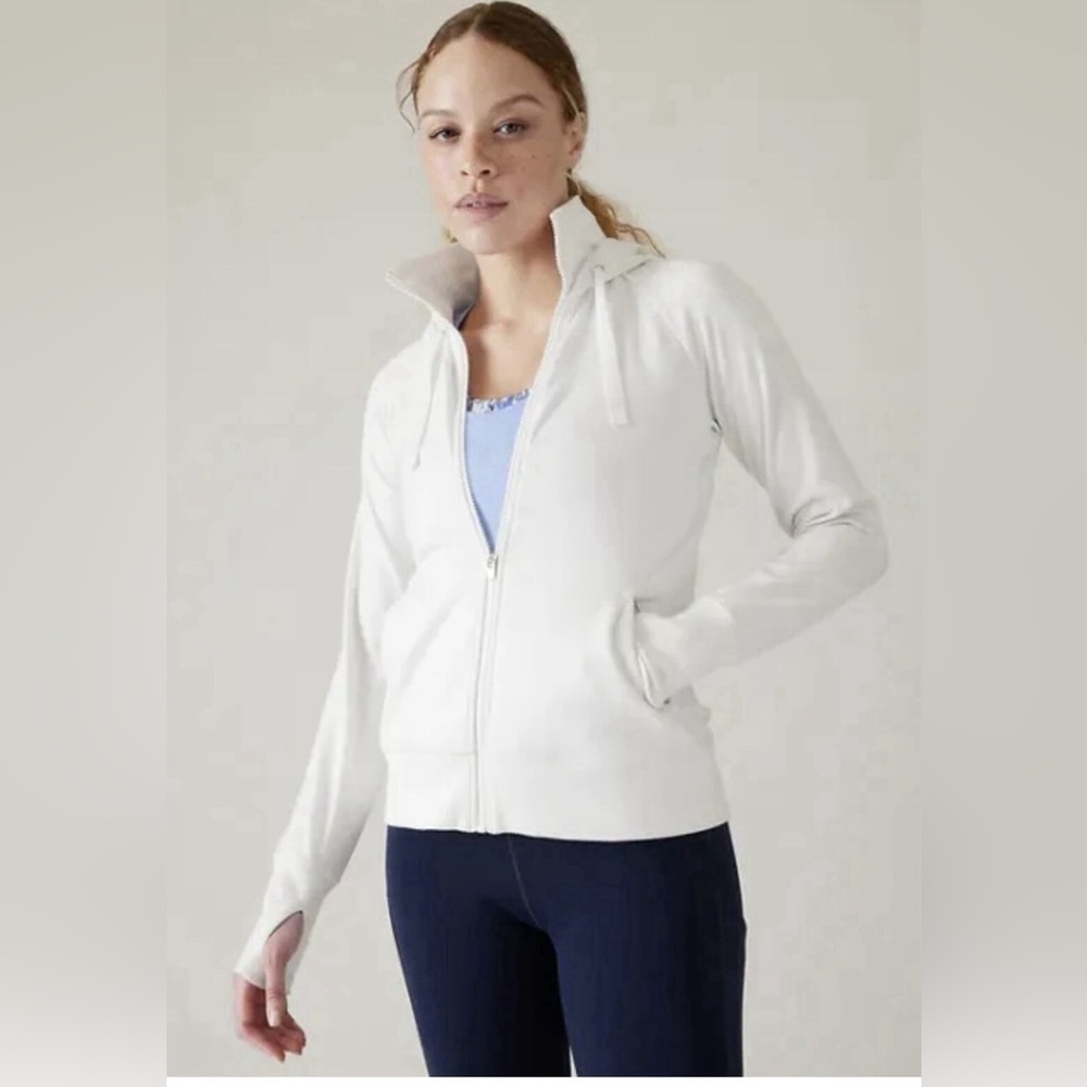 ATHLETA Bright White Cotton Knit TRIUMPH HOODIE Sweat Full Zip